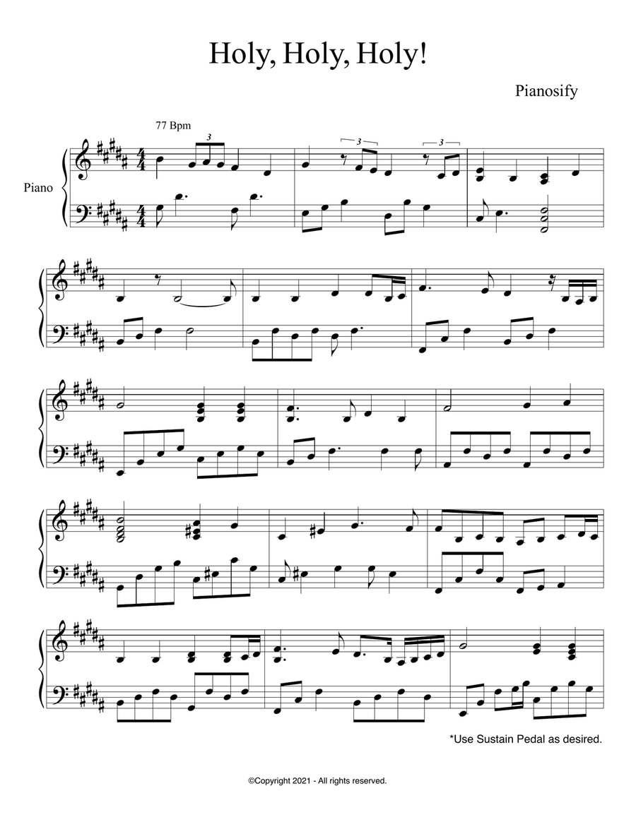 PIANO - Holy Holy Holy Lord God Almighty (Piano Hymns Sheet Music PDF) Piano Solo scores gallery preview page 1