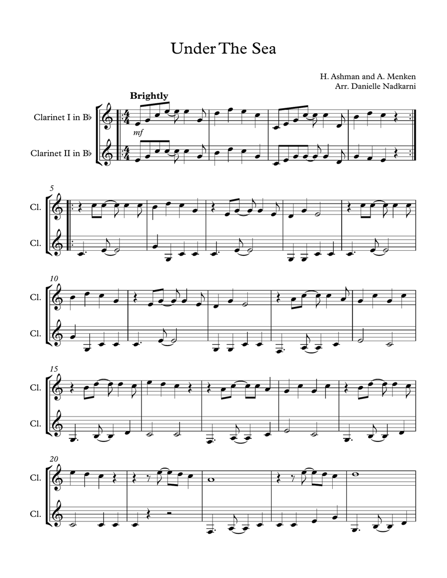 Under The Sea Clarinet Solo scores gallery preview page 1