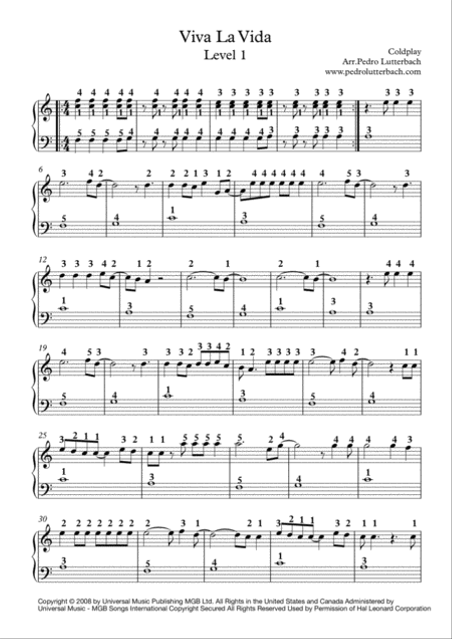 Viva La Vida Easy Piano scores gallery preview page 1