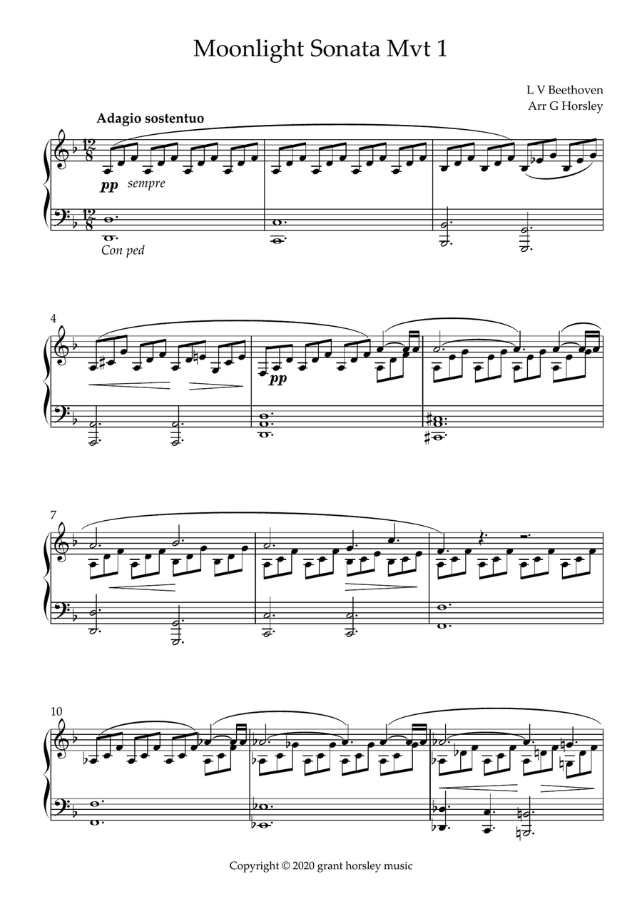 Moonlight Sonata Mvt 1. Simplified version. Piano solo Piano Method scores gallery preview page 2