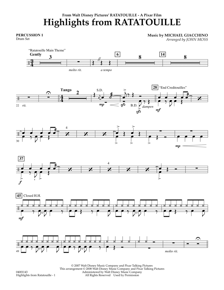 Highlights from Ratatouille - Percussion 1 Percussion scores gallery preview page 1