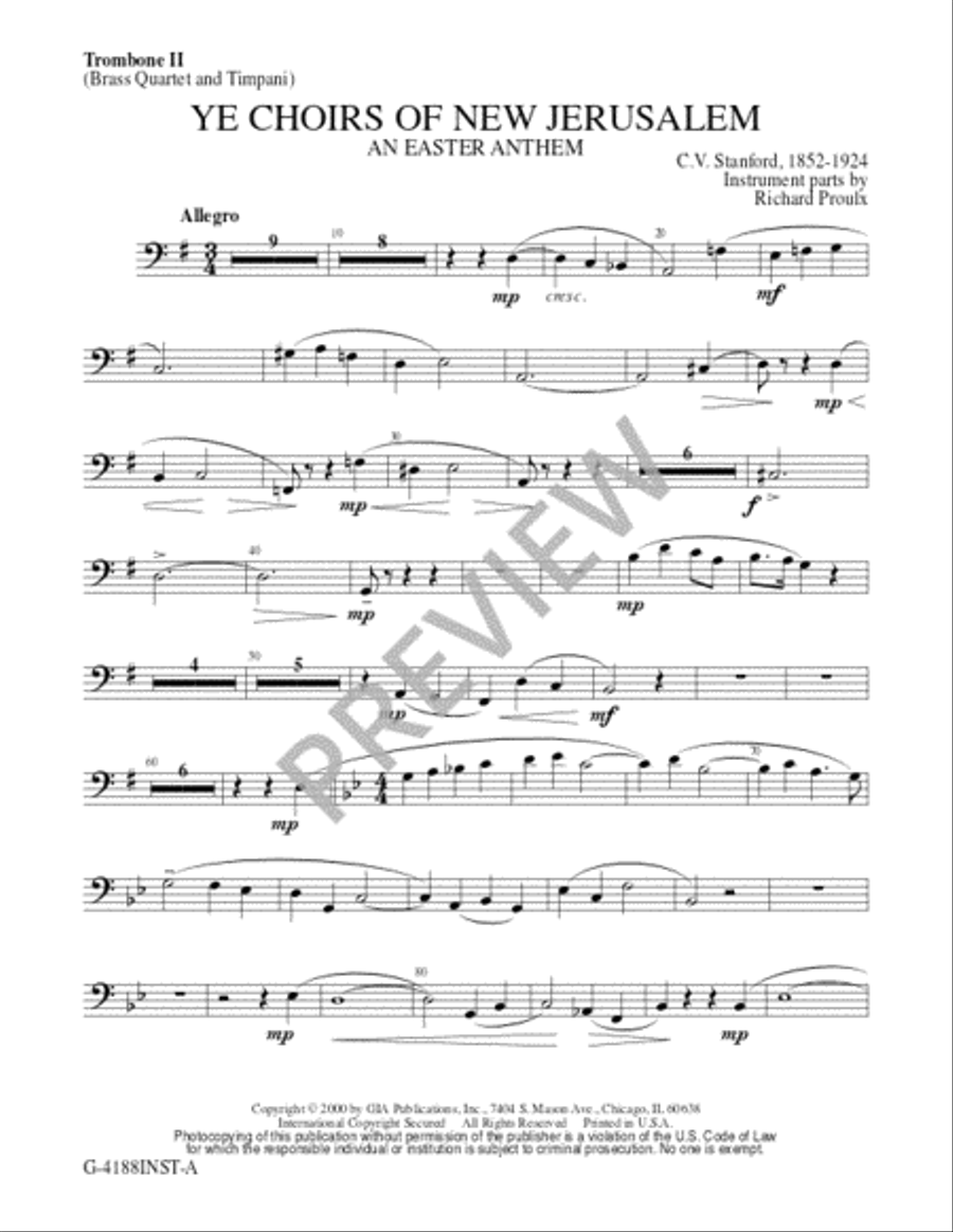 Ye Choirs of New Jerusalem - Brass Quartet edition Trombone scores gallery preview page 14