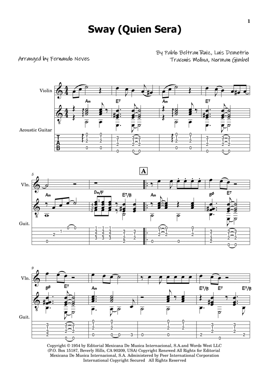 Sway (Quien Sera) Violin Solo scores gallery preview page 1