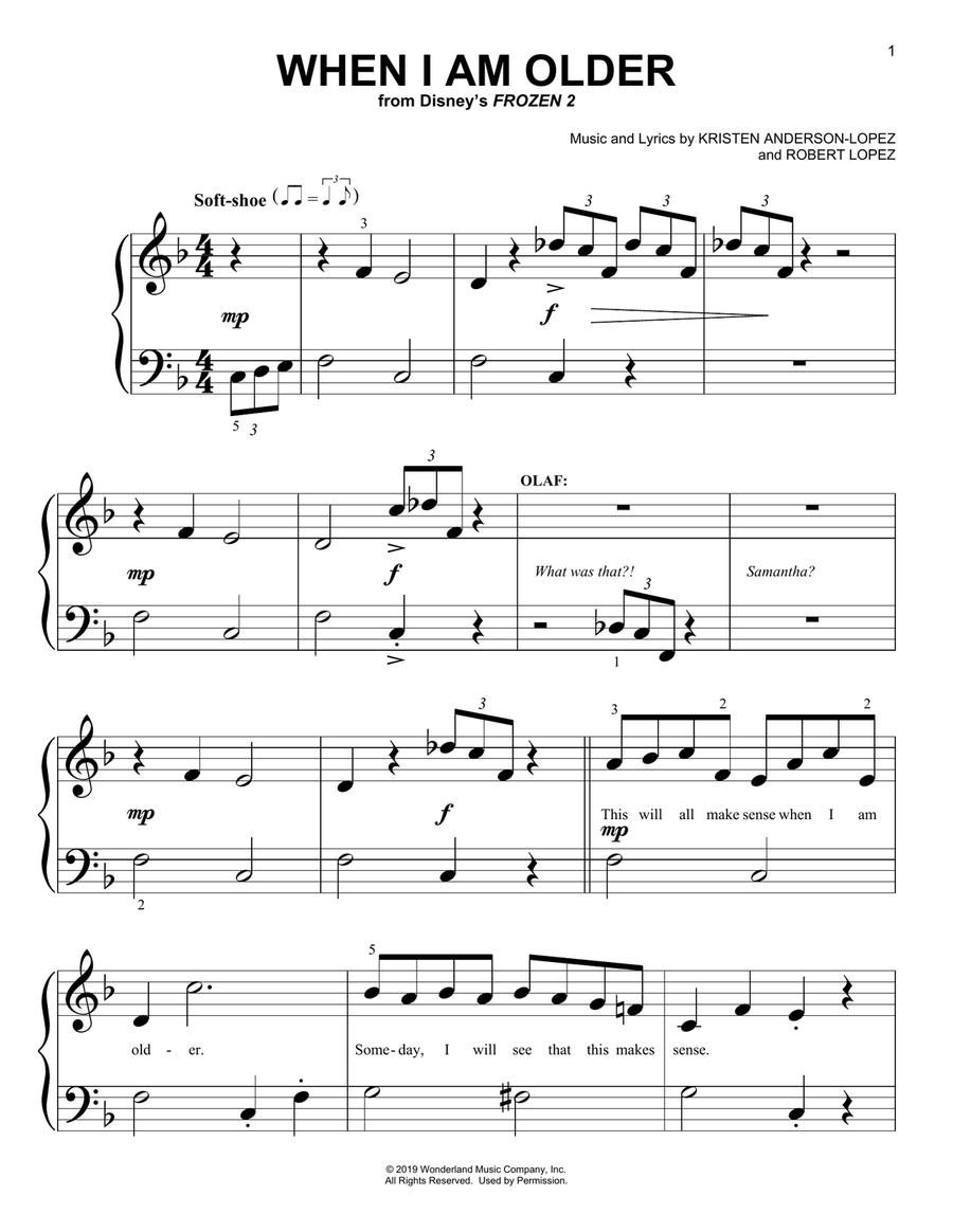 When I Am Older (from Disney's Frozen 2) Easy Piano scores gallery preview page 1
