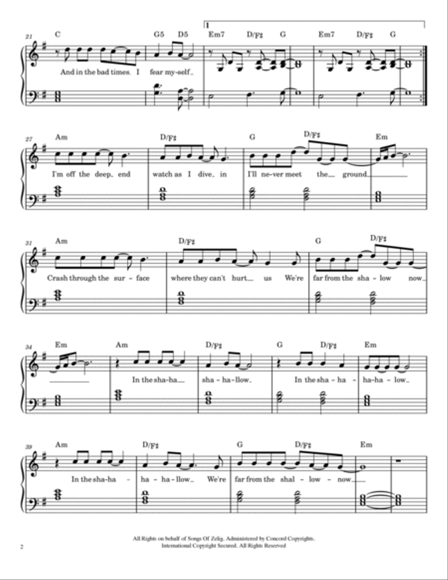 Shallow Piano, Vocal, Guitar scores gallery preview page 2