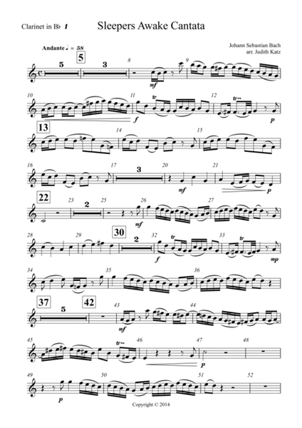 Sleepers Awake Cantata - for clarinet quartet image number null