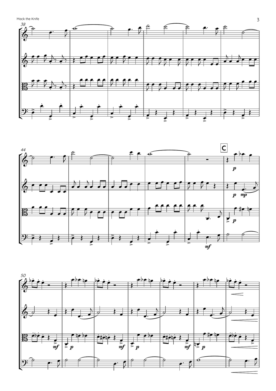 Mack The Knife String Quartet scores gallery preview page 3