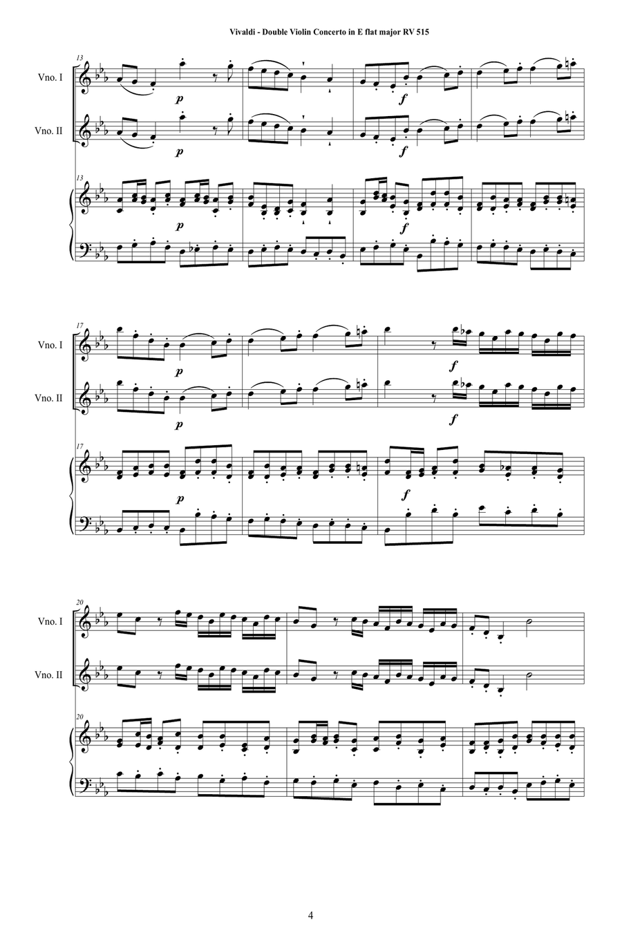 Vivaldi - Double Violin Concerto in E flat major RV 515 for Two Violins and Piano String Duet scores gallery preview page 4