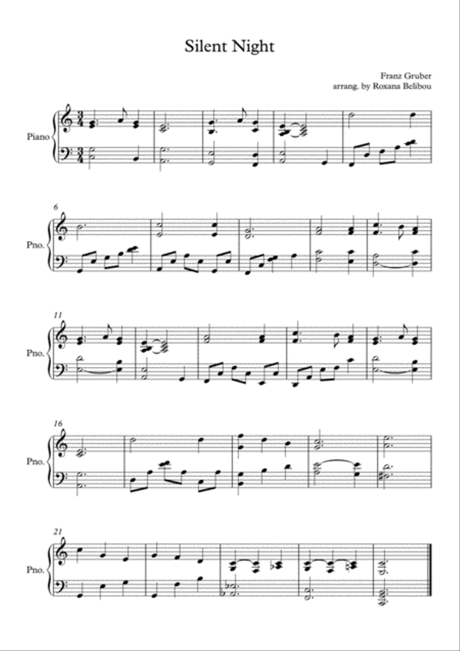 Silent Night Piano Solo scores gallery preview page 1