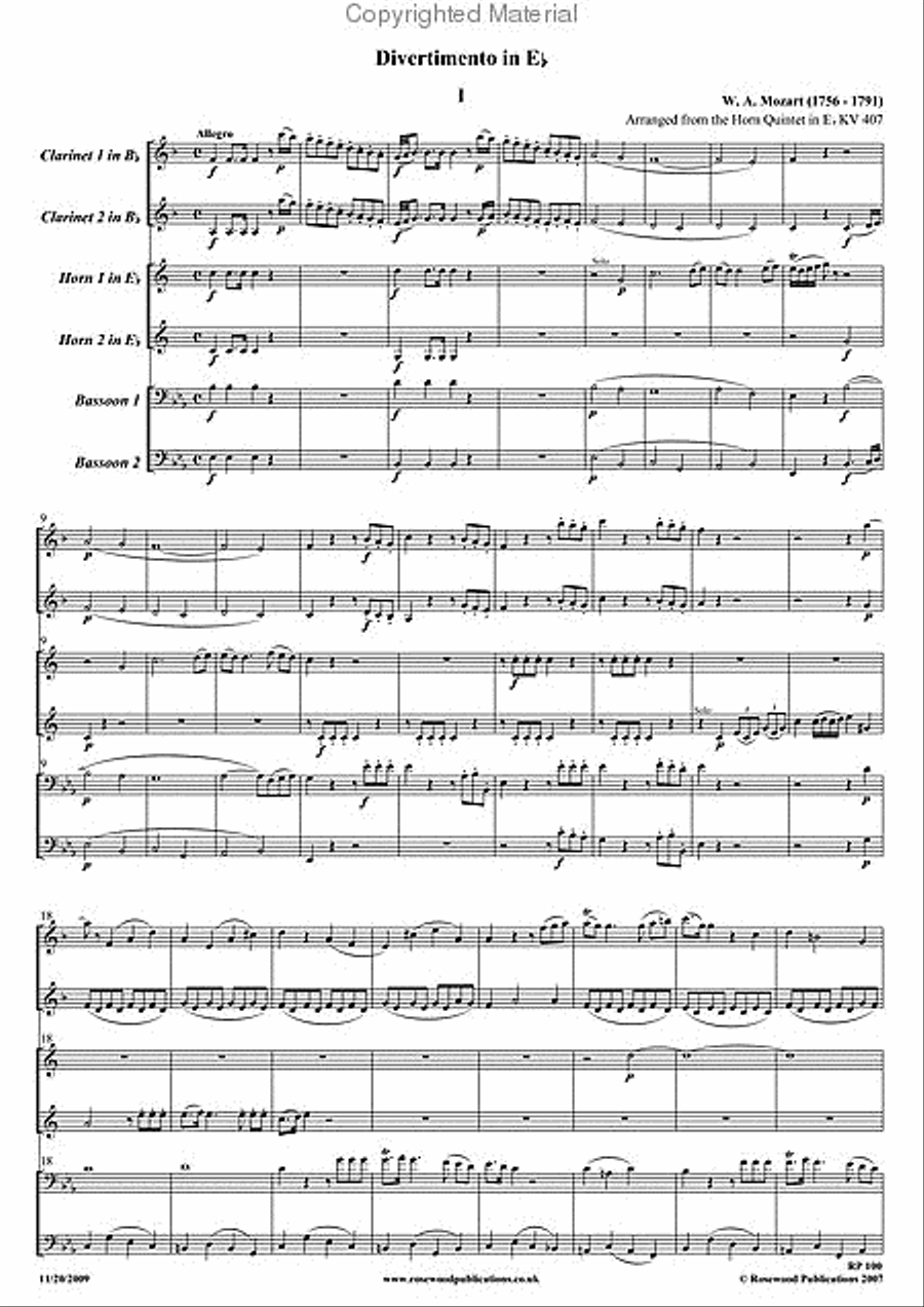 Divertimento in Eb arranged from Horn Quintet KV407 Chamber Music scores gallery preview page 2