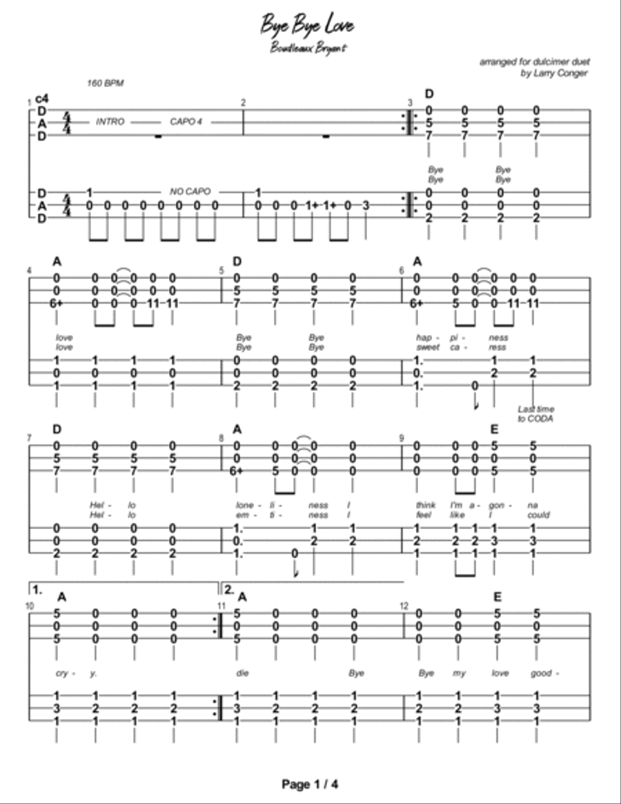 Bye Bye Love Dulcimer scores gallery preview page 2