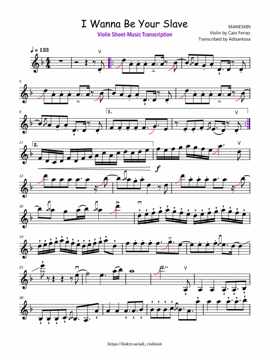 I Wanna Be Your Slave Violin Solo scores gallery preview page 1