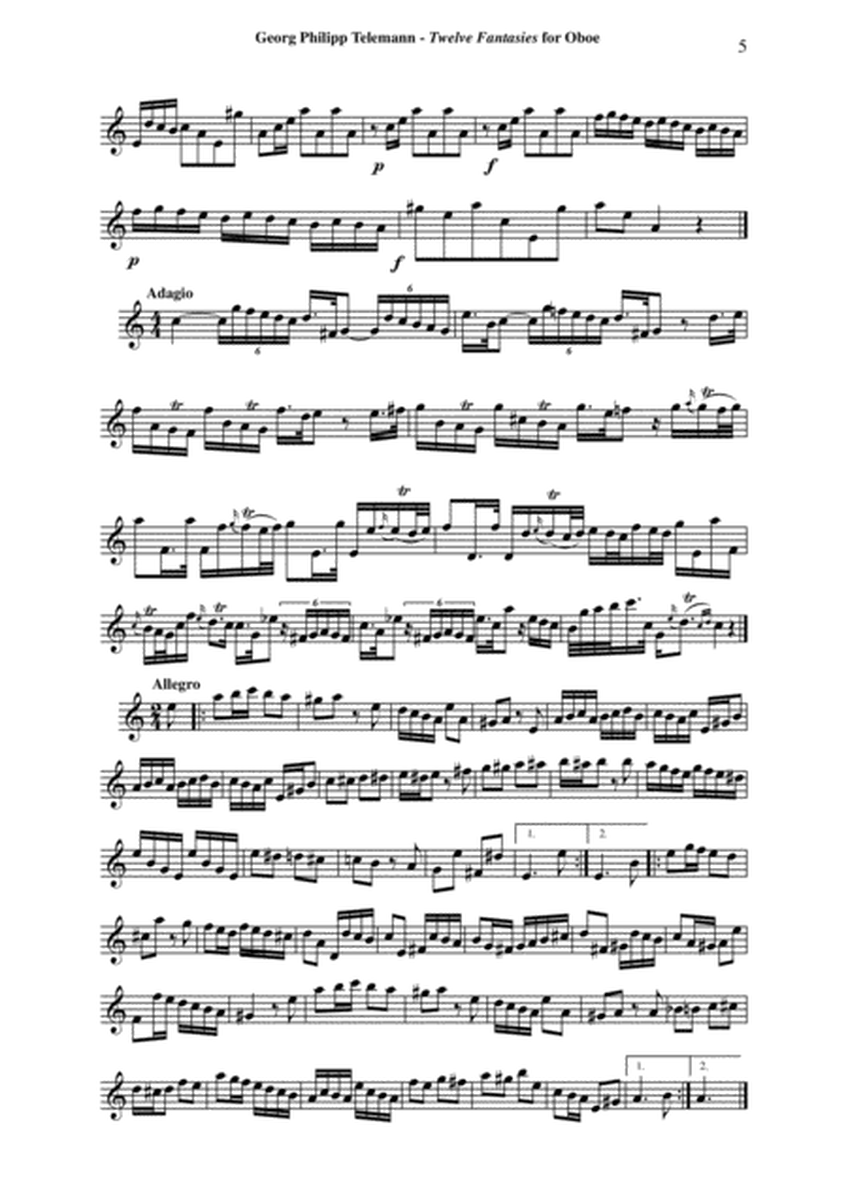 Georg Philipp Telemann: 12 Fantasias for Flute without Bass, TWV 40:2-13, adapted for oboe by Paul W