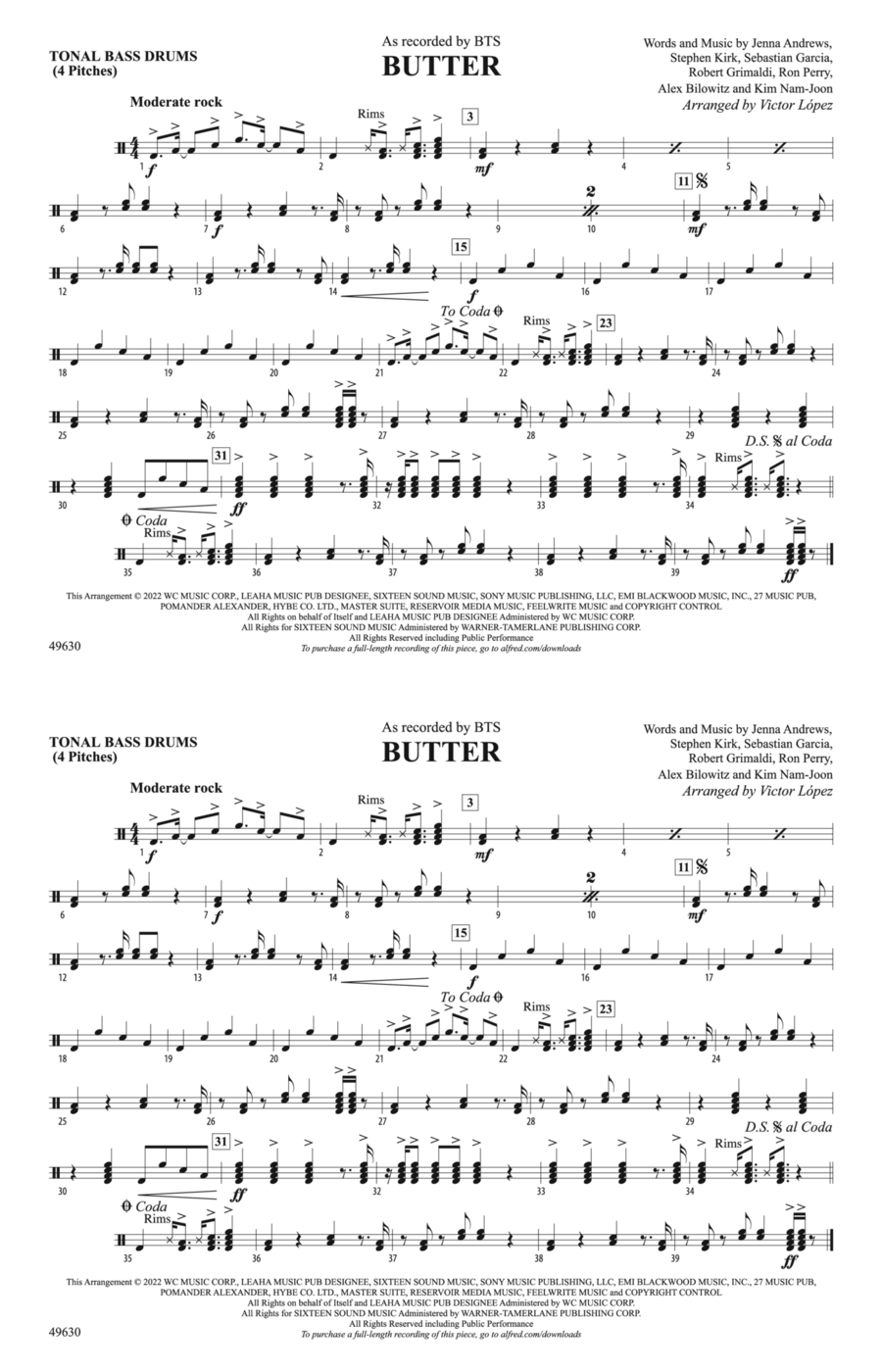 Butter: Tonal Bass Drum Marching Band scores gallery preview page 1