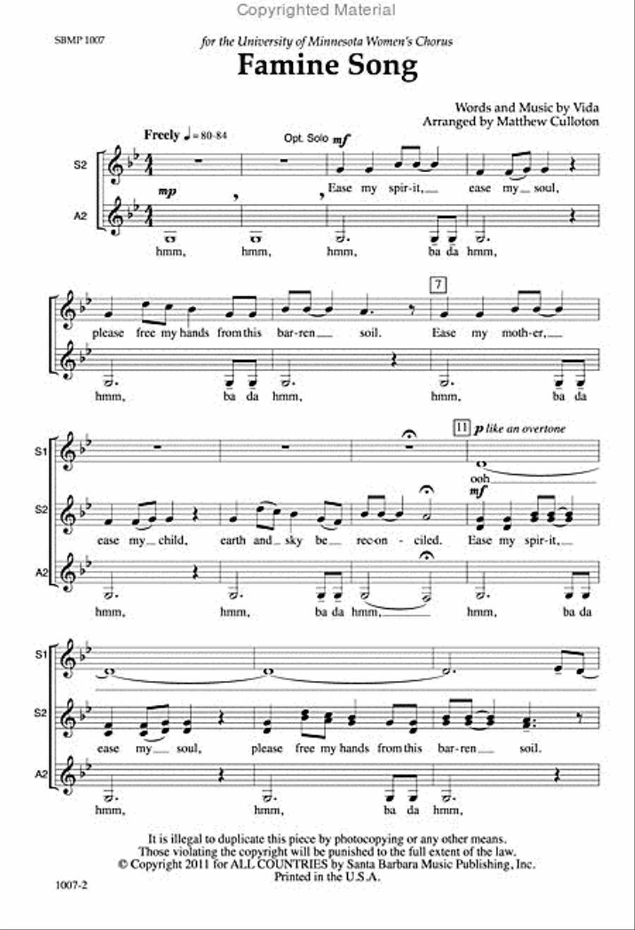 Famine Song - SSAA Octavo SSAA scores gallery preview page 2