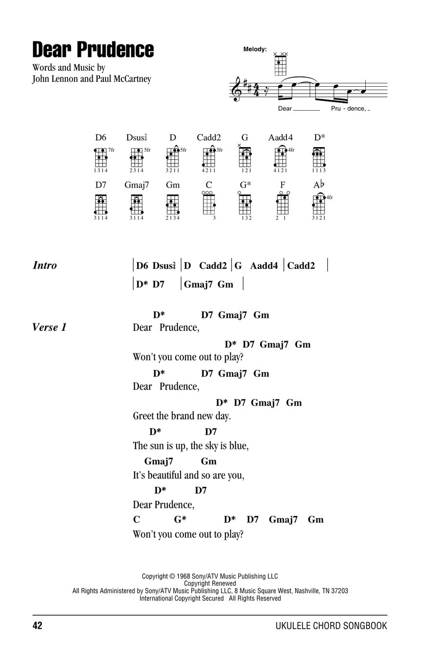 Dear Prudence Ukulele scores gallery preview page 1