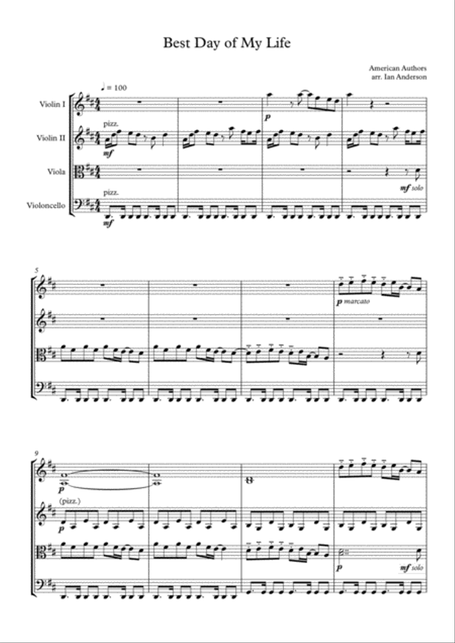 Best Day Of My Life String Quartet scores gallery preview page 1