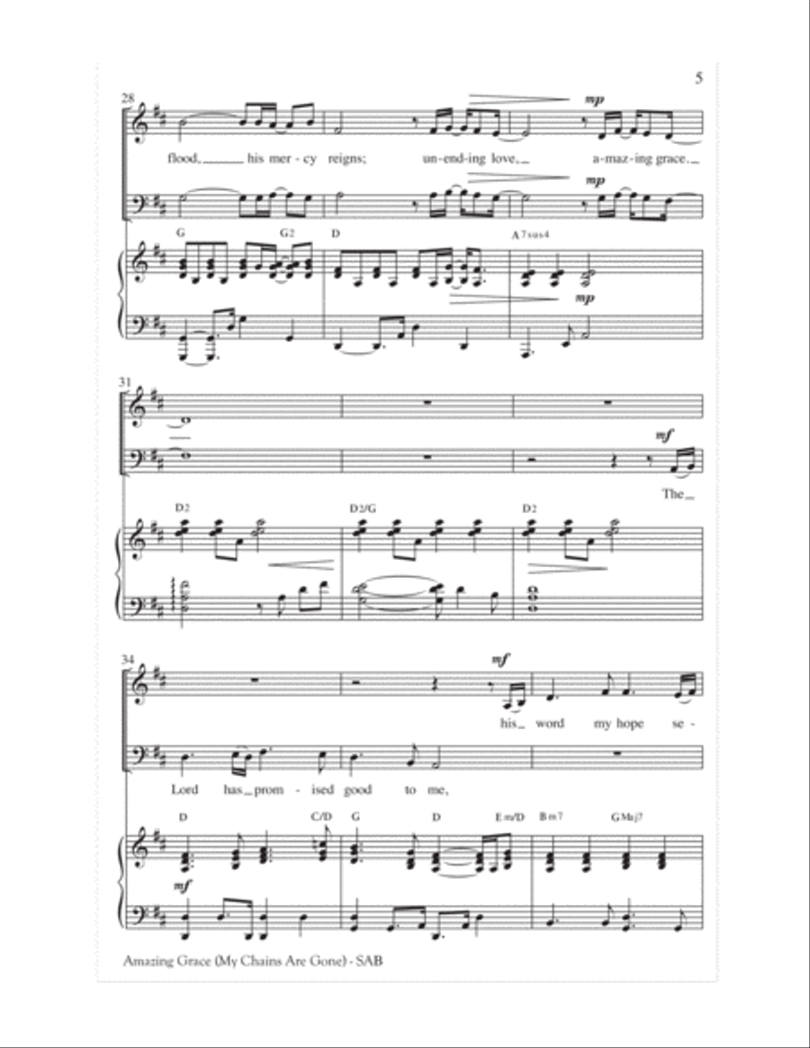 Amazing Grace (My Chains Are Gone) 3-Part scores gallery preview page 5