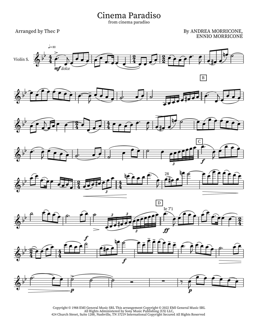 Cinema Paradiso Violin Solo scores gallery preview page 1