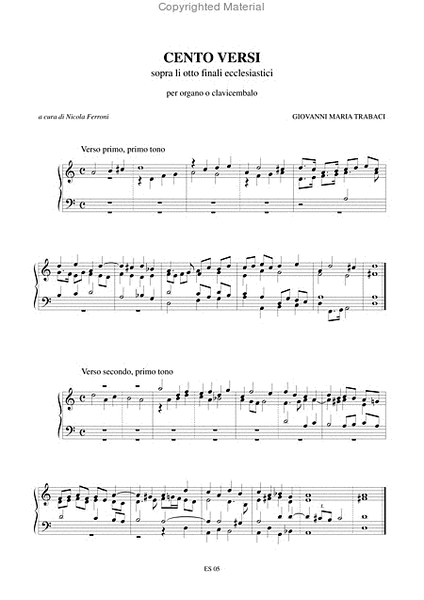 Cento Versi sopra li otto finali ecclesiastici (Napoli 1603/15) for Organ or Harpsichord