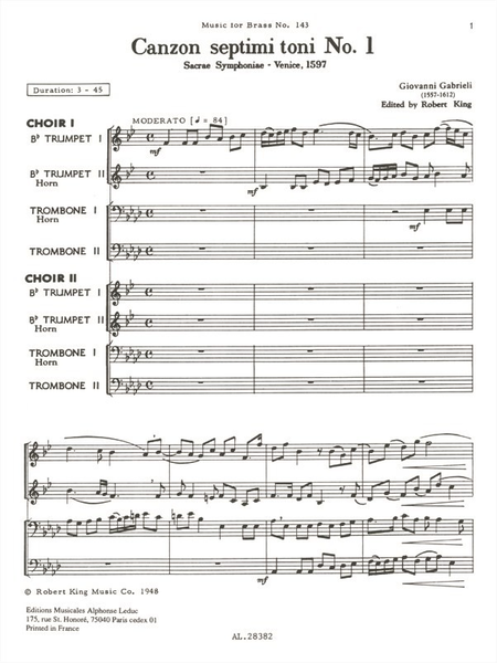 Canzon Septimi Toni No.1 - Brass Octet