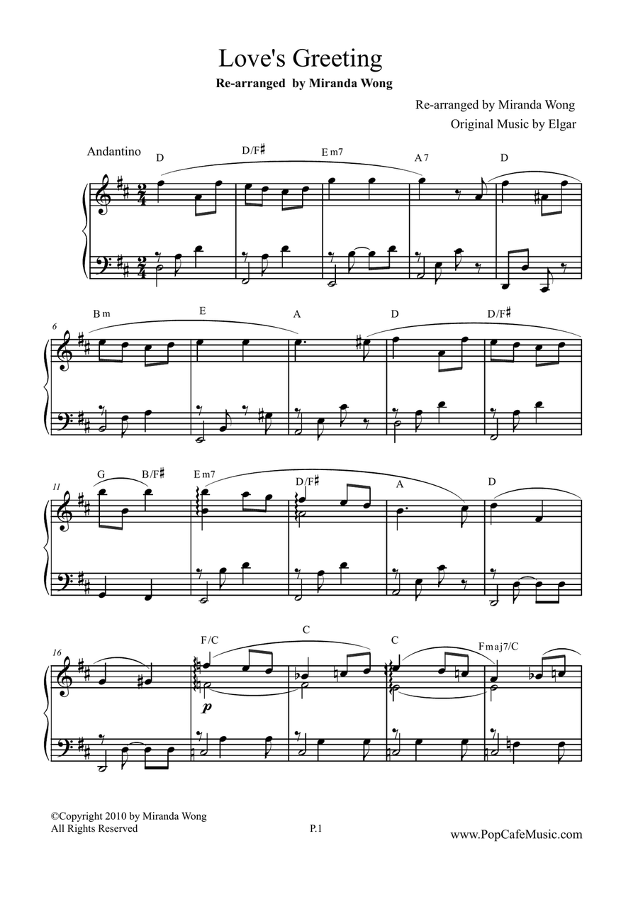 Love's Greeting (Salut d'Amour) - Romantic Piano Solo in D Key Piano Method scores gallery preview page 2