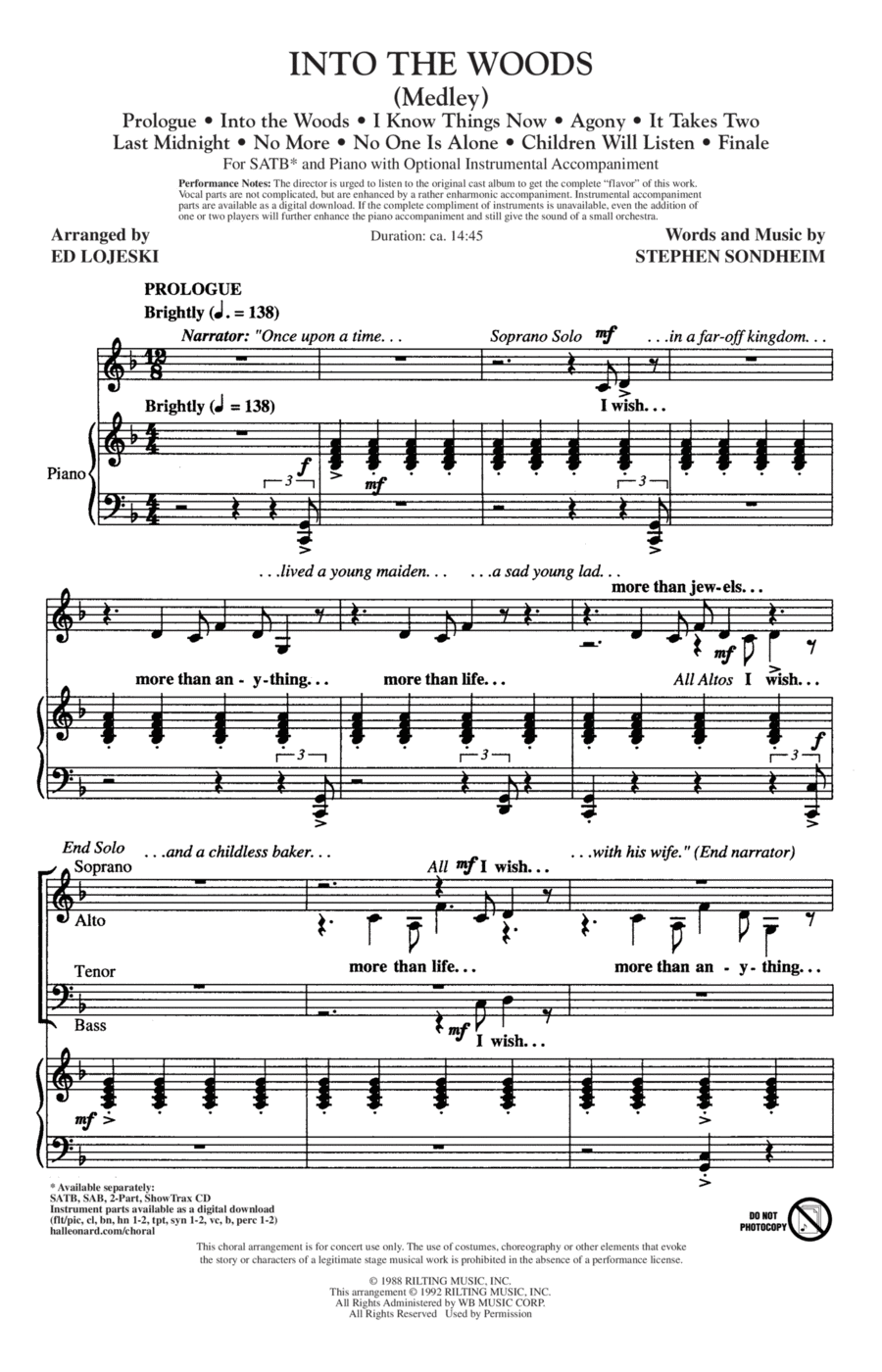 Into The Woods (Medley) by Stephen Sondheim 4-Part - Digital Sheet Music
