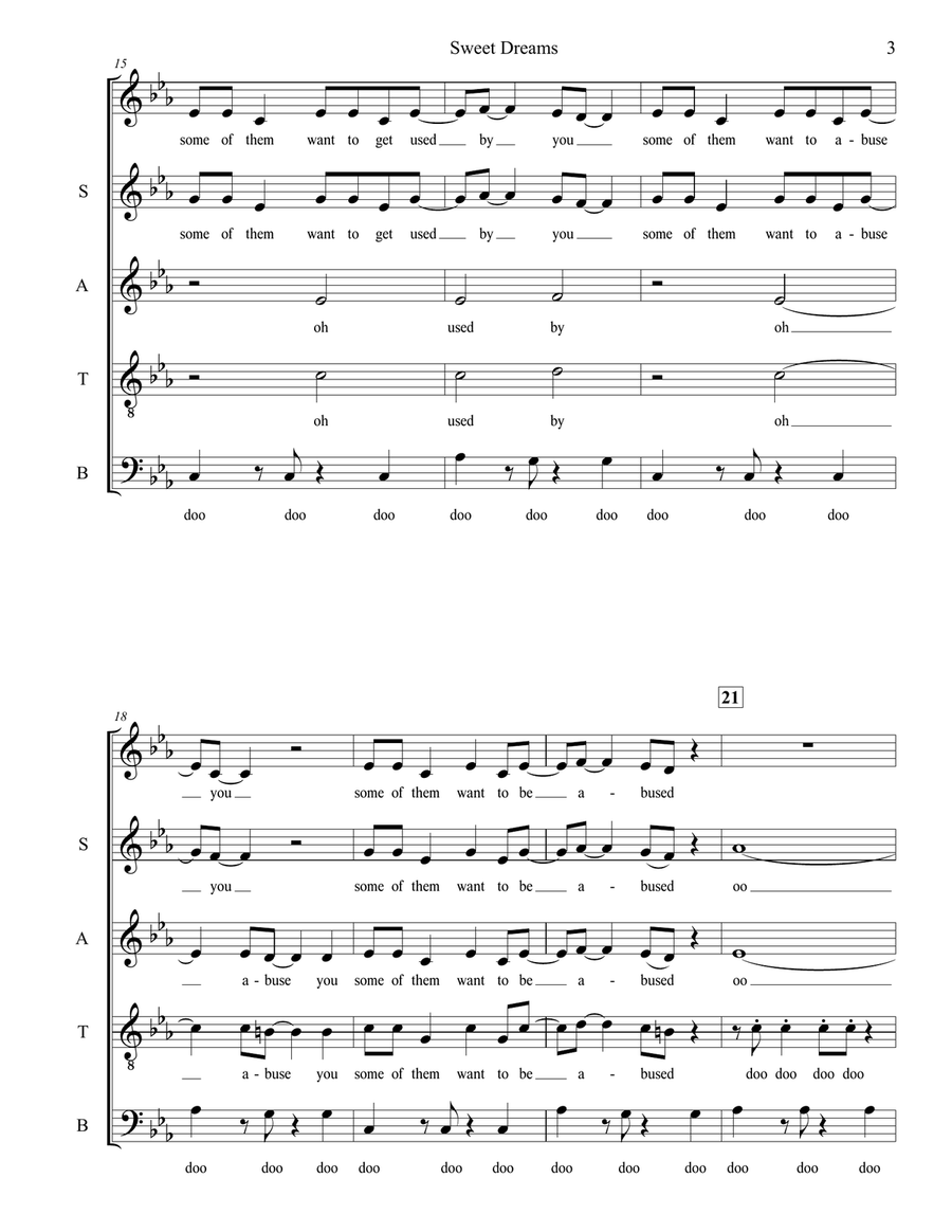 Sweet Dreams (Are Made Of This) 4-Part scores gallery preview page 3