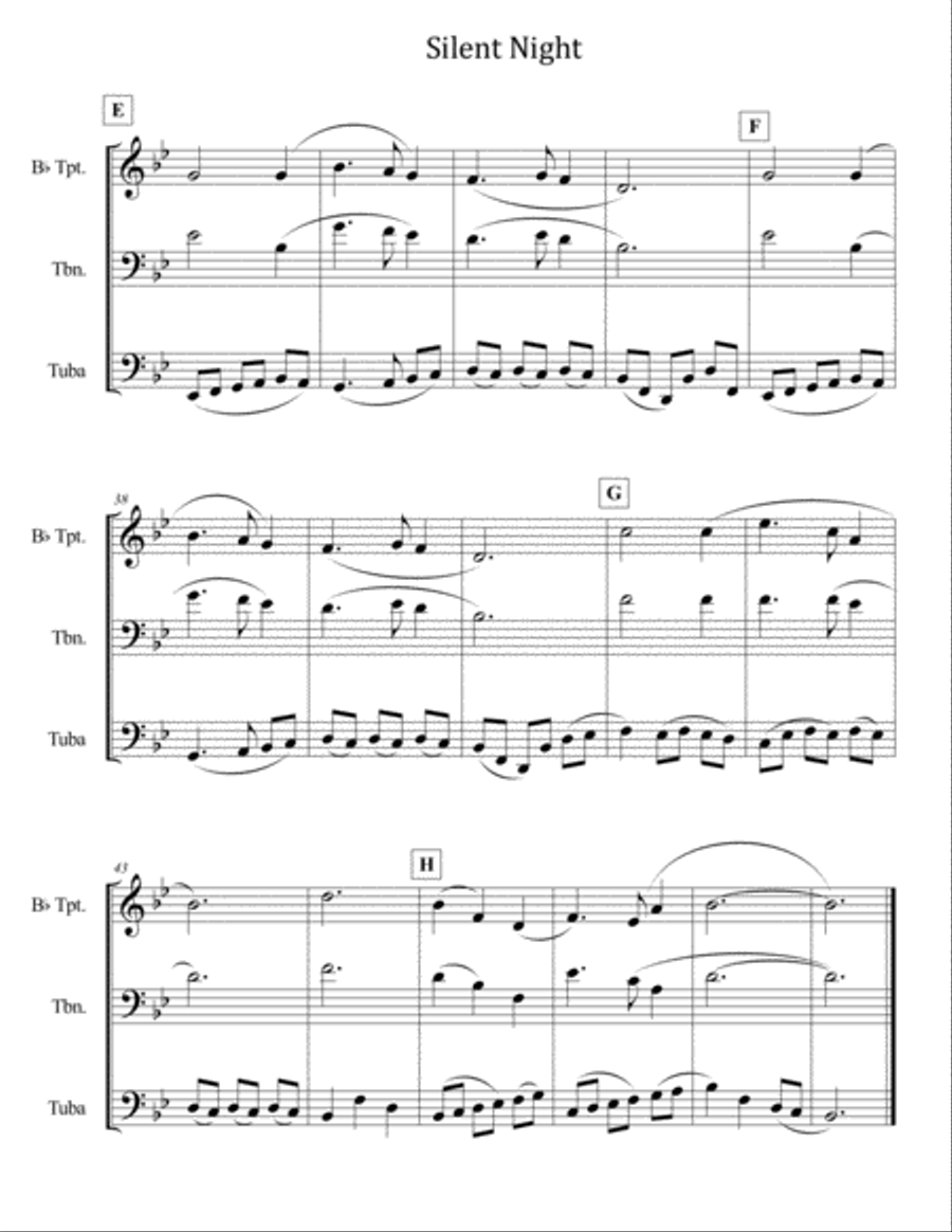 Silent Night for Brass Trio (Trumpet, Trombone, Tuba) Brass Trio scores gallery preview page 3