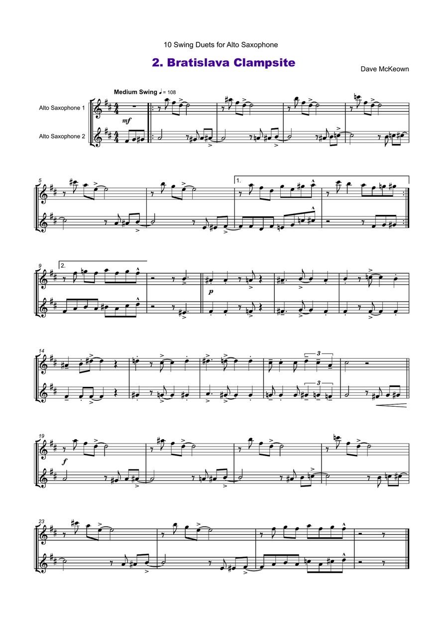 10 Swing Duets for Alto Saxophone Woodwind Duet scores gallery preview page 3