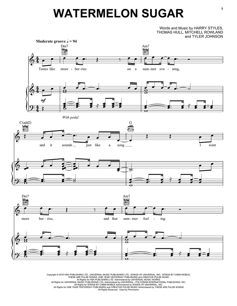 Watermelon Sugar Watermelon Sugar Piano, Vocal, Guitar scores gallery preview page 1