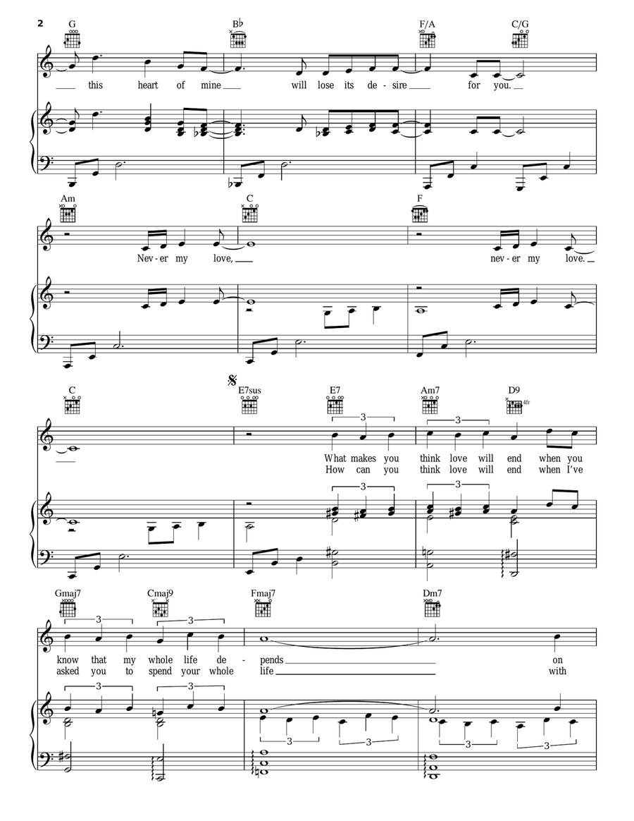 Never My Love Never My Love Piano, Vocal, Guitar scores gallery preview page 2