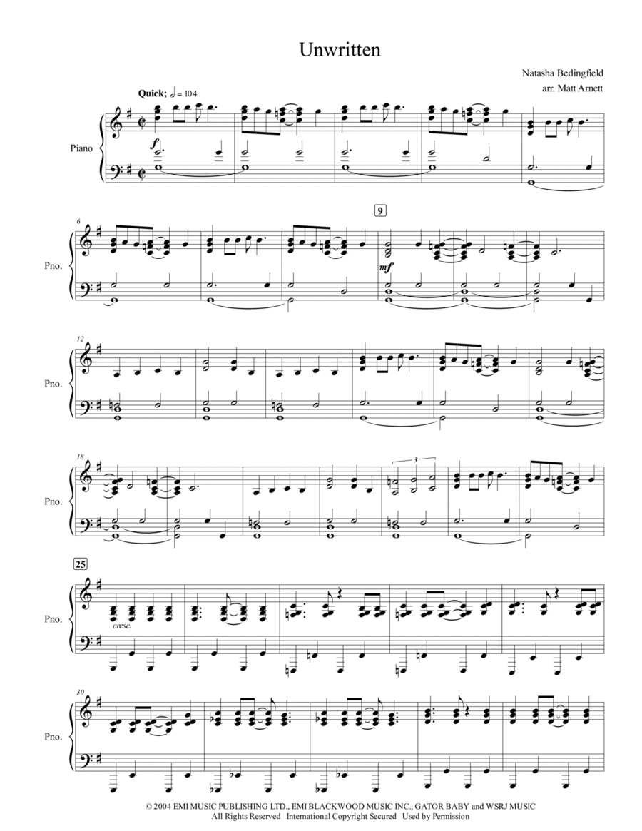 Unwritten Piano Solo scores gallery preview page 1