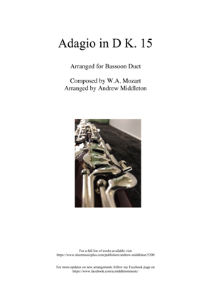 Adagio in D arranged for Bassoon Duet