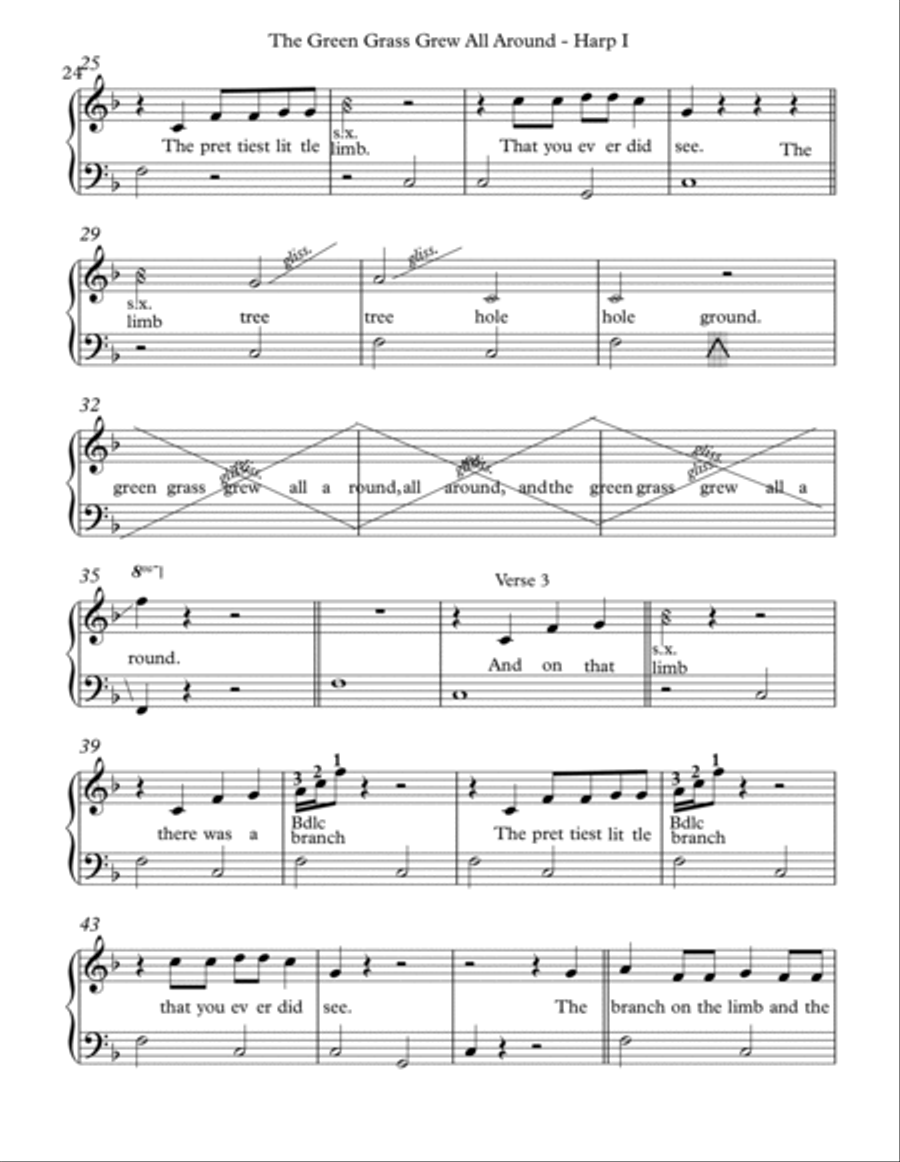 The Green Grass Grows All Around, Harp I Celtic Harp scores gallery preview page 3