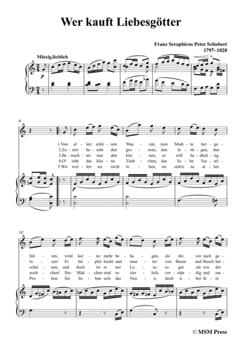 Schubert-Wer kauft Liebesgötter,in C Major,for Voice&Piano image number null