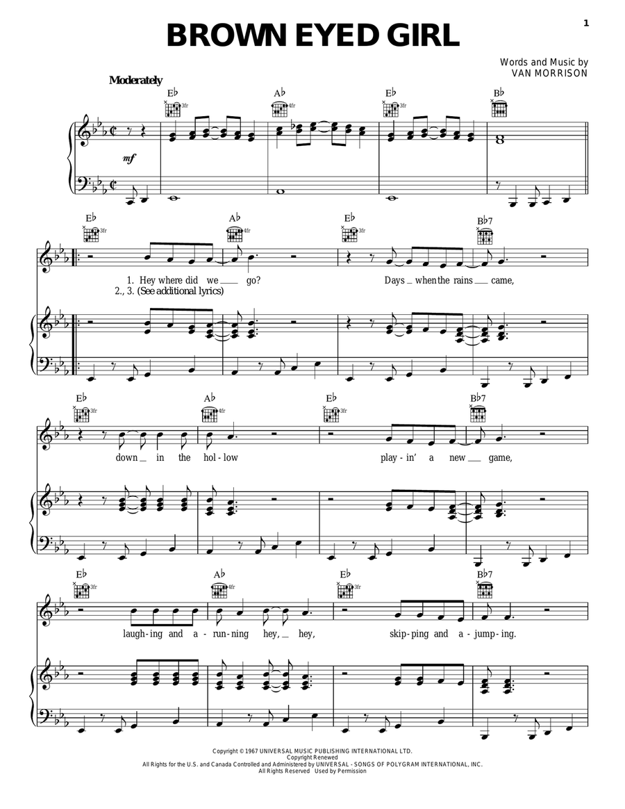 Brown Eyed Girl Acoustic Guitar scores gallery preview page 1