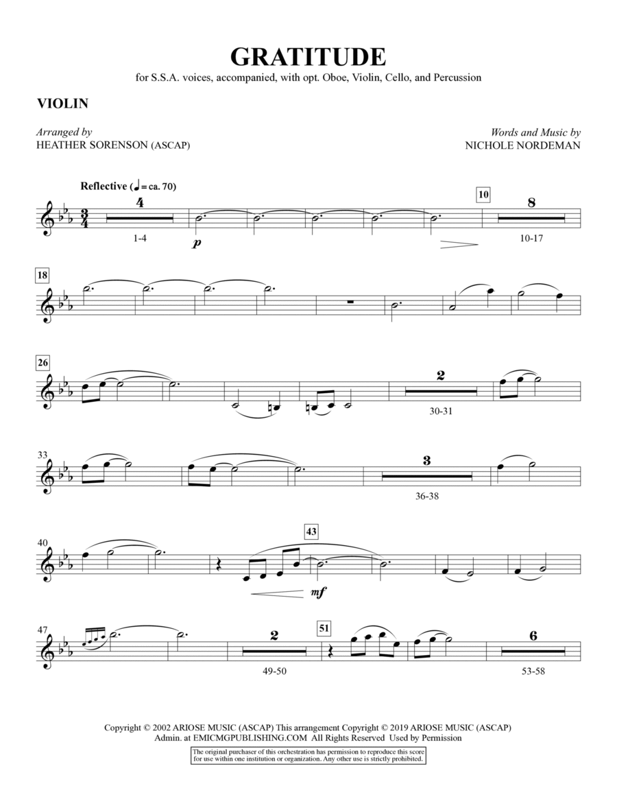 Gratitude (arr. Heather Sorenson) - Violin Choir scores gallery preview page 1