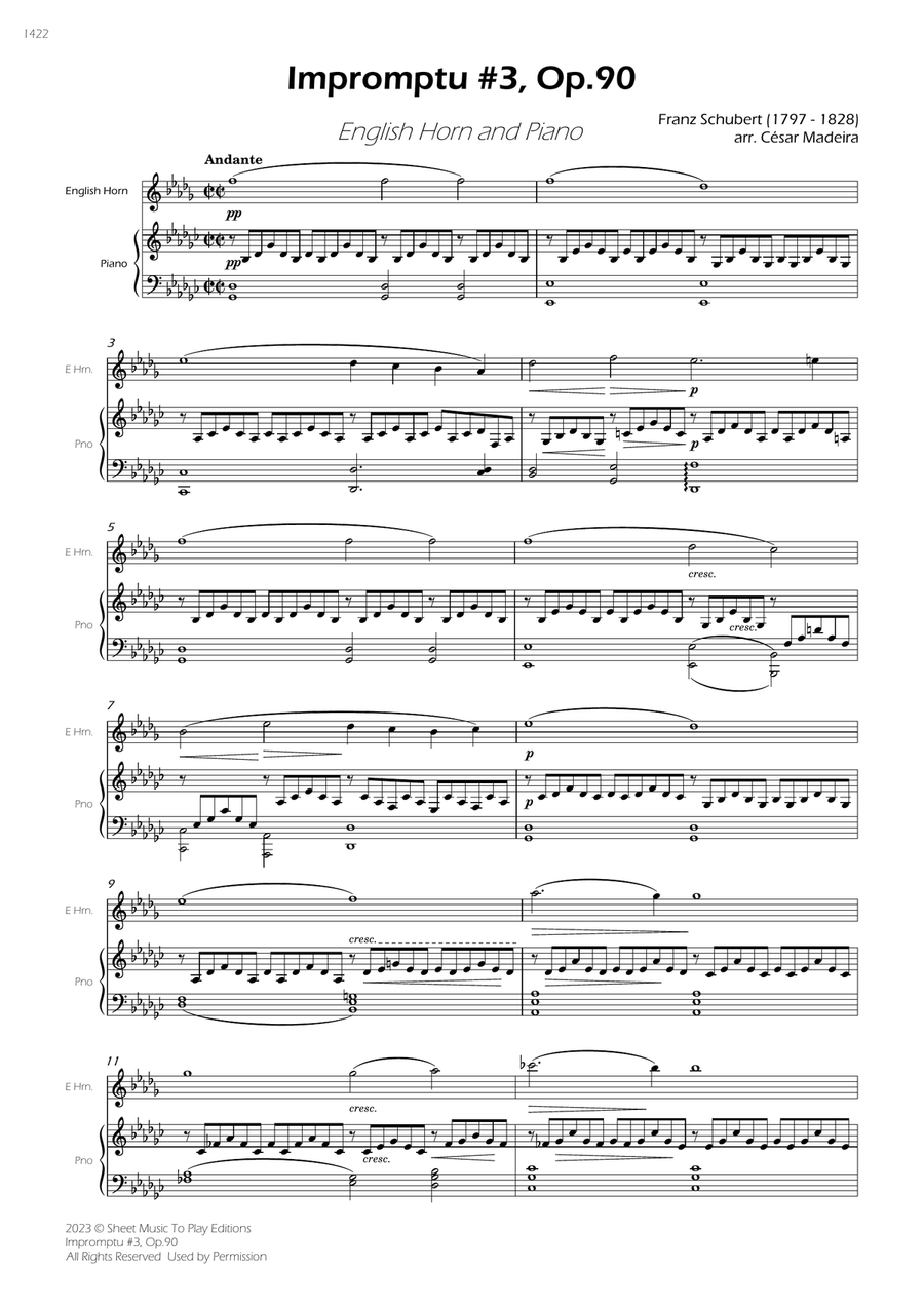 Impromptu No.3, Op.90 - English Horn and Piano (Full Score and Parts) English Horn scores gallery preview page 3