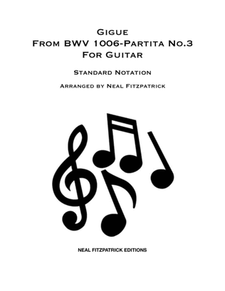 Book cover for Gigue From BWV 1006-Partita No.3 For Guitar-Standard Notation