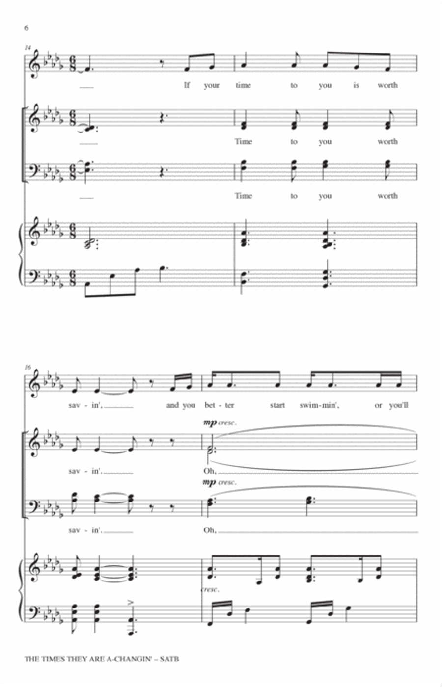 The Times They Are A-Changin' (arr. Adam Podd) 4-Part scores gallery preview page 4