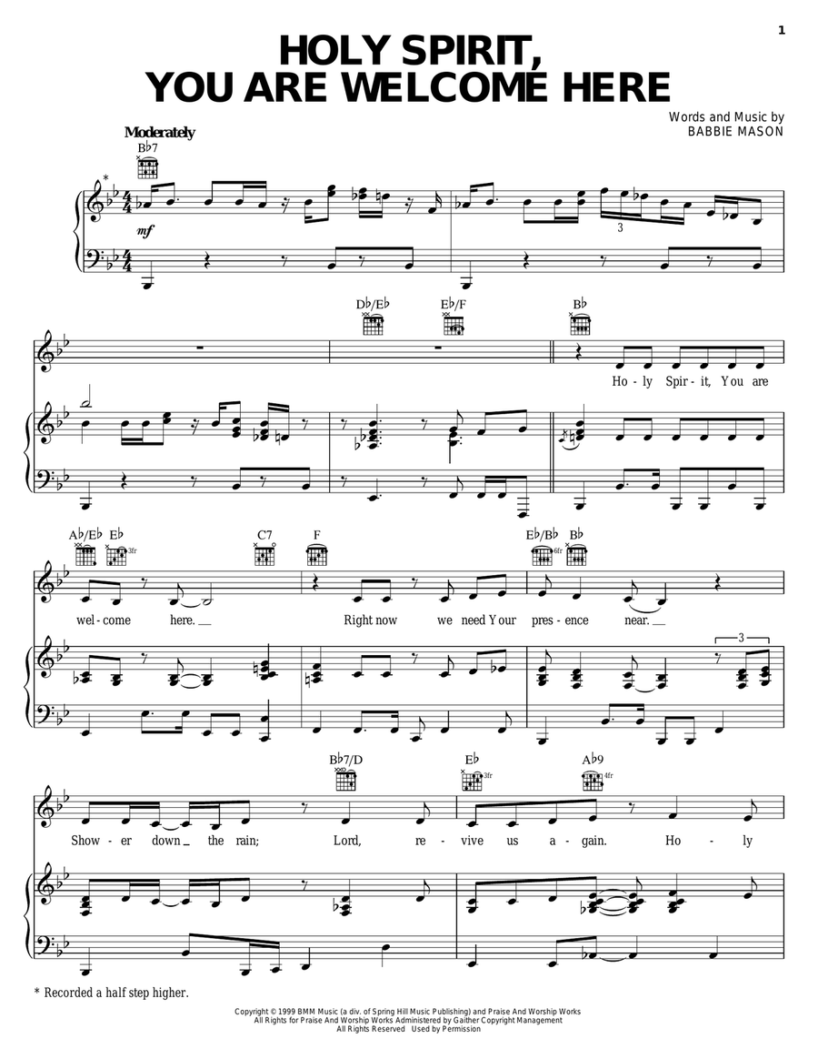 Holy Spirit, You Are Welcome Here Piano, Vocal, Guitar scores gallery preview page 1