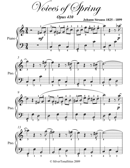 Voices of Spring Opus 410 Easy Piano Sheet Music