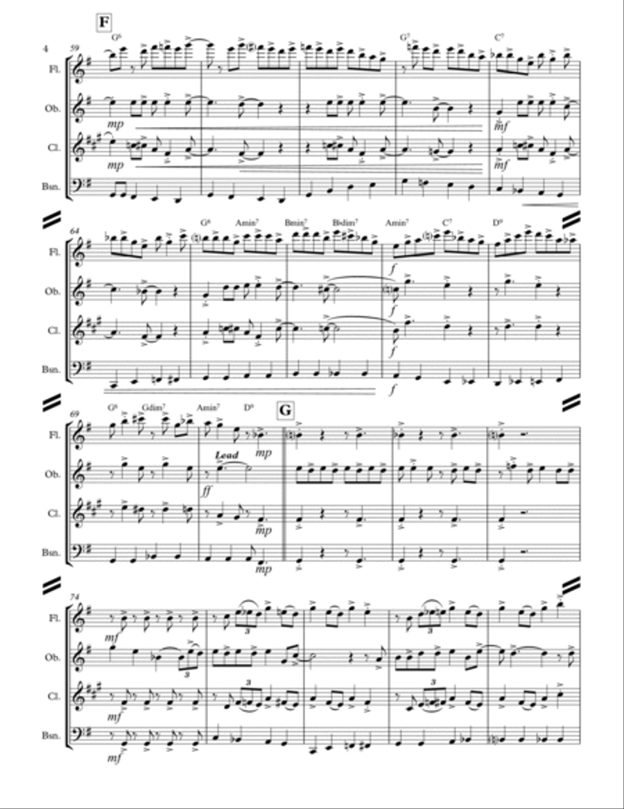 Boogie Woogie Santa Claus Woodwind Quartet scores gallery preview page 5