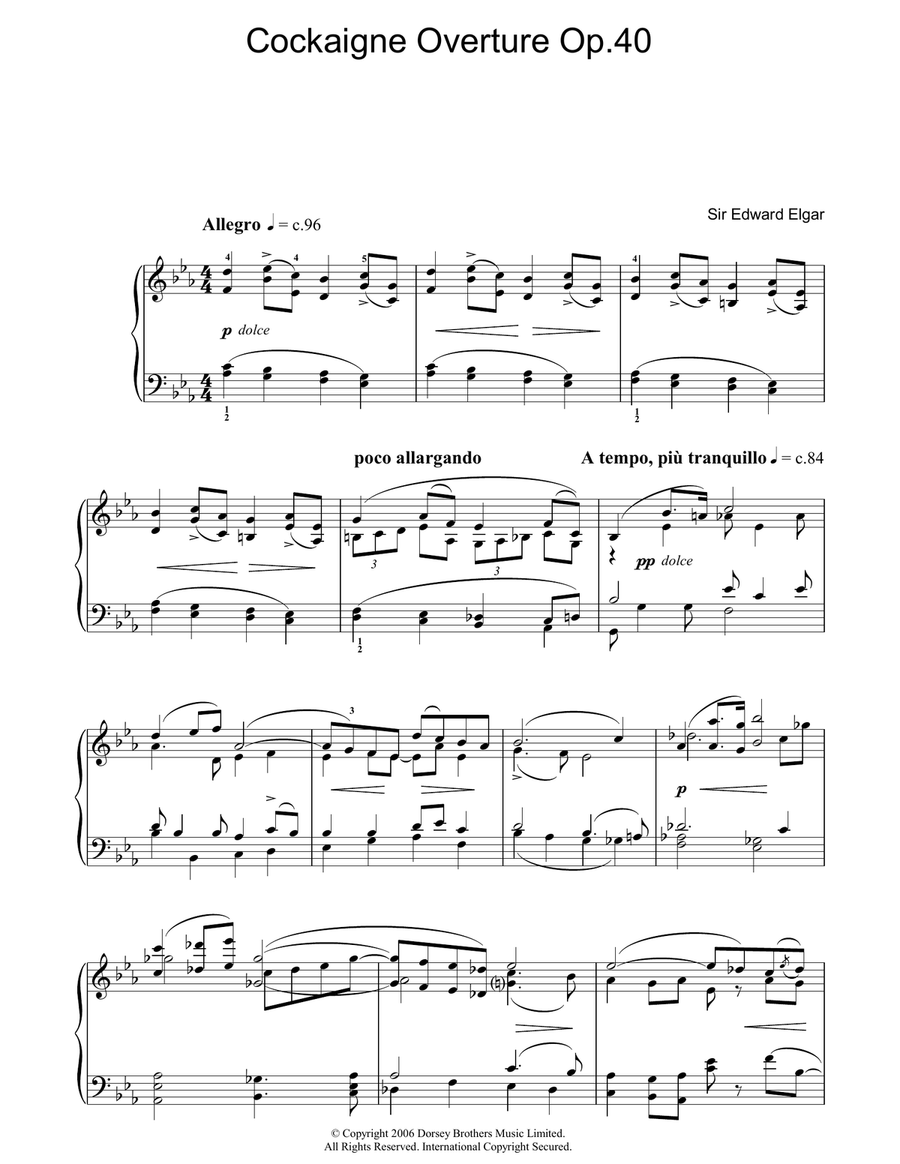 Cockaigne Overture Op.40 Piano Solo scores gallery preview page 1