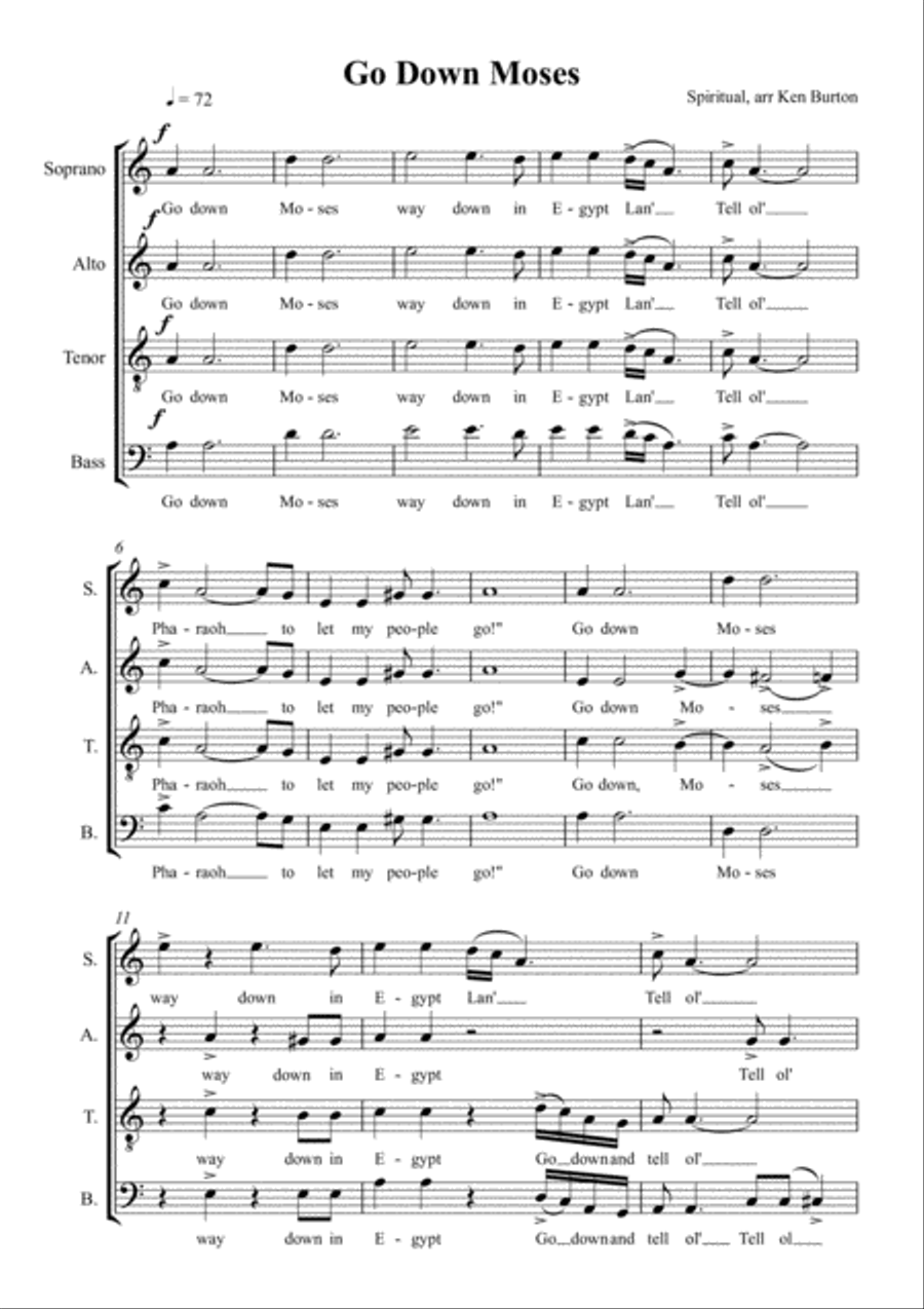 Let My People Go (Go Down Moses) [A MINOR VERSION] 4-Part scores gallery preview page 3