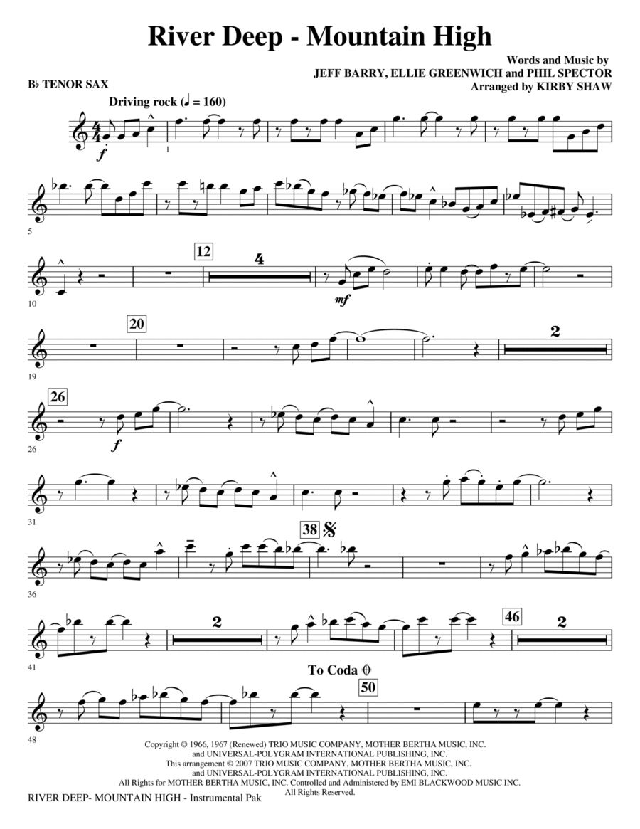 River Deep - Mountain High (arr. Kirby Shaw) - Bb Tenor Saxophone Choir scores gallery preview page 1