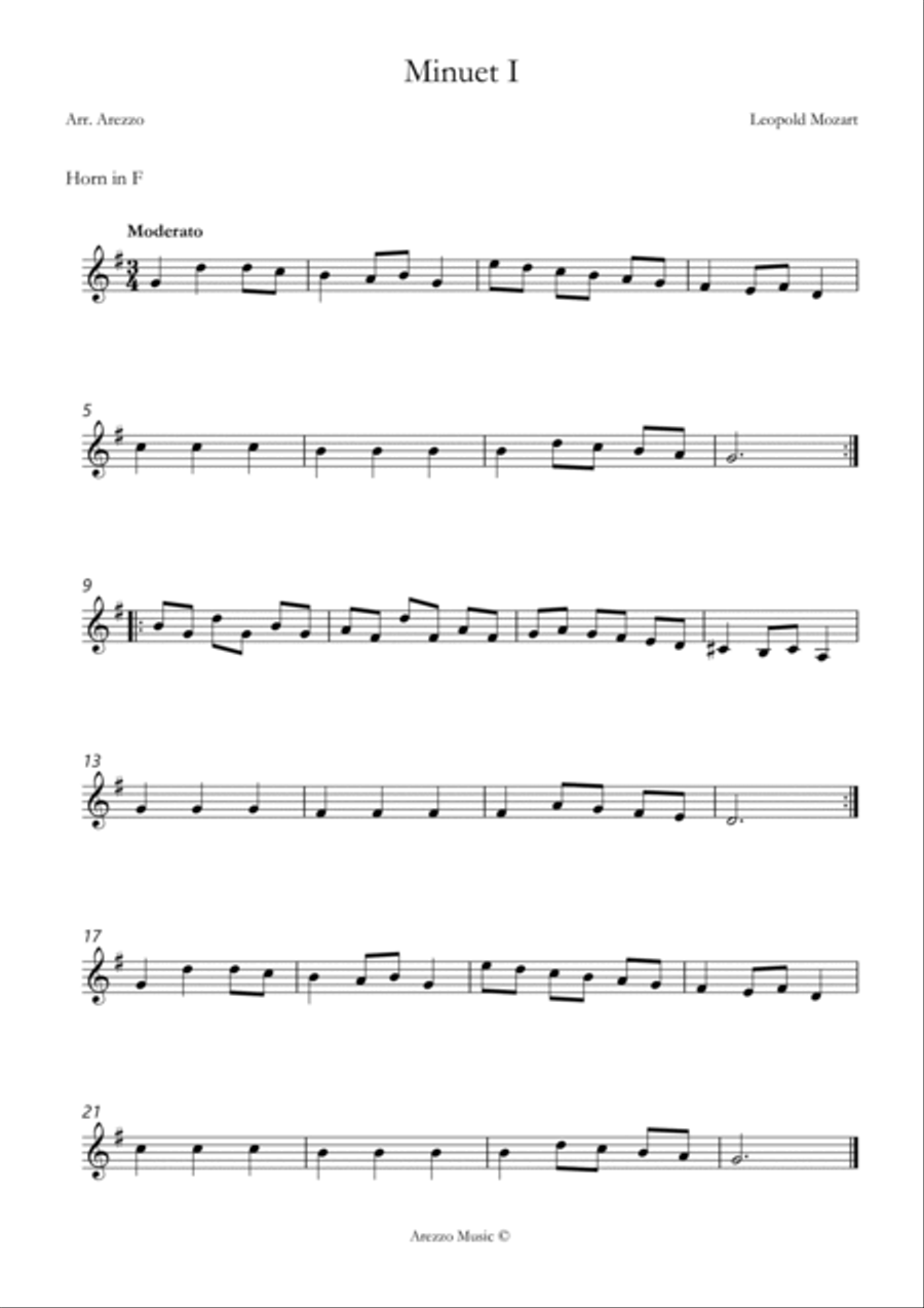 leopold mozart notebook for wolfgang minuet I French Horn and Cello sheet music Chamber Music scores gallery preview page 2