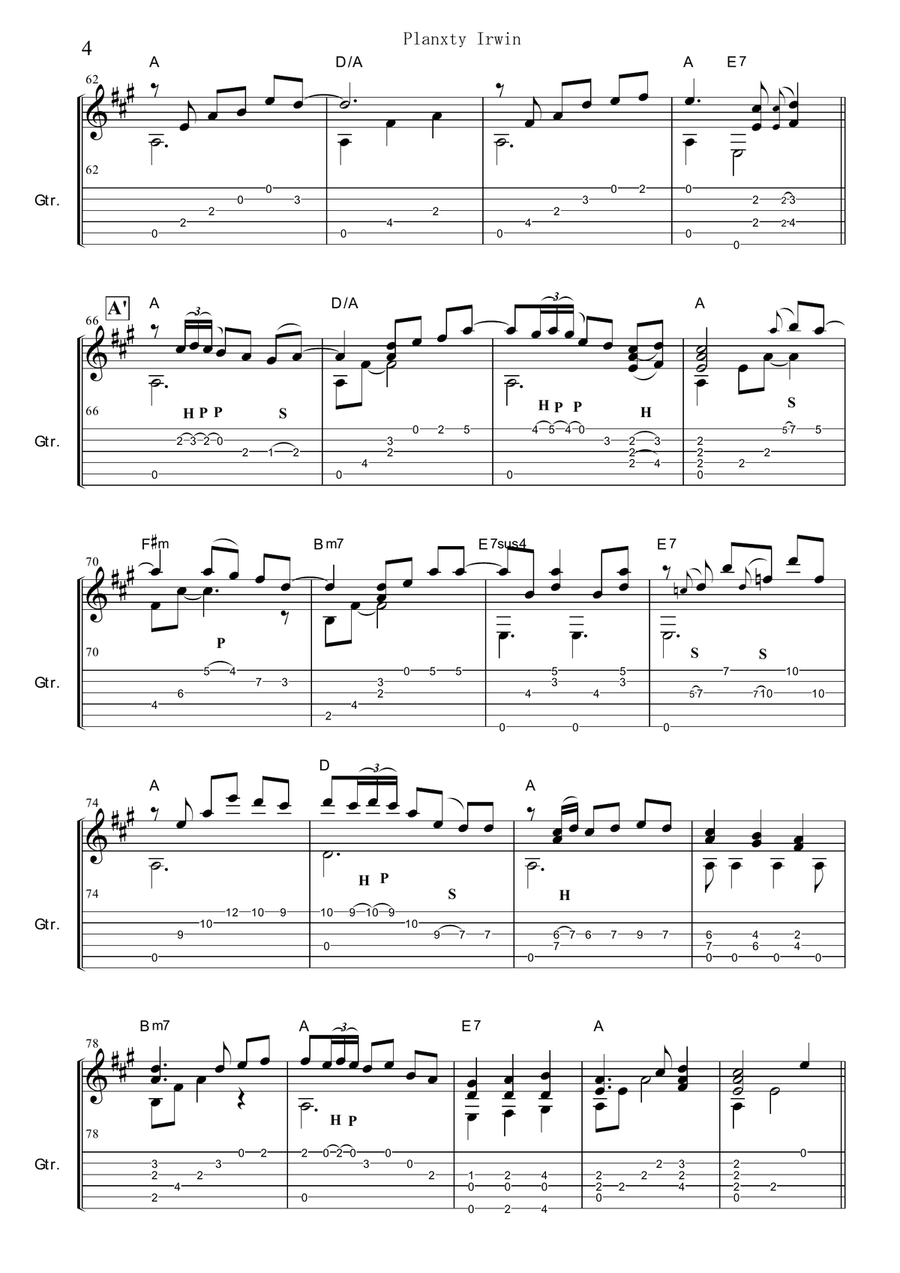Planxty Irwin -Turlough O'Carolan (Fingerstyle guitar) Planxty Irwin -Turlough O'Carolan (Fingerstyle guitar) Fingerpicking Guitar scores gallery preview page 4