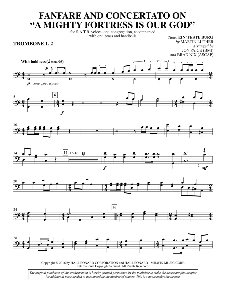 Fanfare and Concertato on A Mighty Fortress Is Our God - Trombone 1 & 2 Choir scores gallery preview page 1